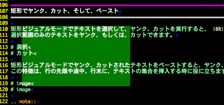 矩形ビジュアルモードによる範囲選択