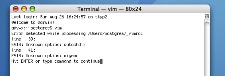 ターミナル版vimで表示されるメッセージ