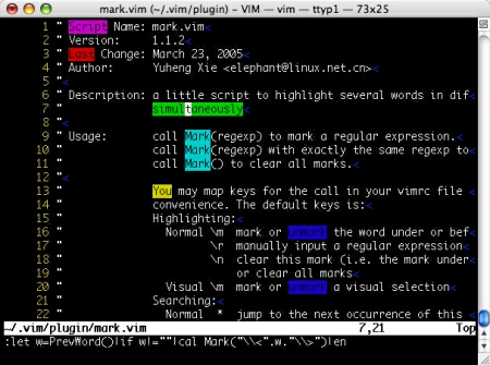 mark.vimスクリプトによる複数キーワードのテキストハイライト